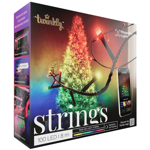 Ljusslinga Twinkly Strings, 100 RGB LED, svart kabel, IP44