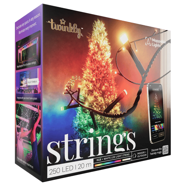 Ljusslinga Twinkly Strings, 250 LED RGBW, 20 m, svart kabel, IP44