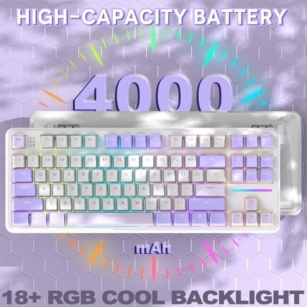 80% mekanisk tastatur - 1001 BATTERIER - X87 - Hot-swappable - RGB programmerbar - Bluetooth/2.4G/USB-C