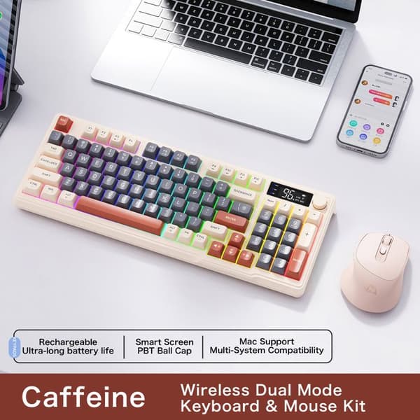Trådløst tastatur - ABIESSENCE - M96 - Indbygget skærm - Bluetooth/USB dobbelt tilstand - Holdbart PBT
