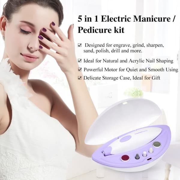 Sæt Manicure/Pedikyr Elektrisk - TOUCHBeauty® - TB-1039 - 5 Tilbehør - 2 Hastighedsniveauer - Kvinde