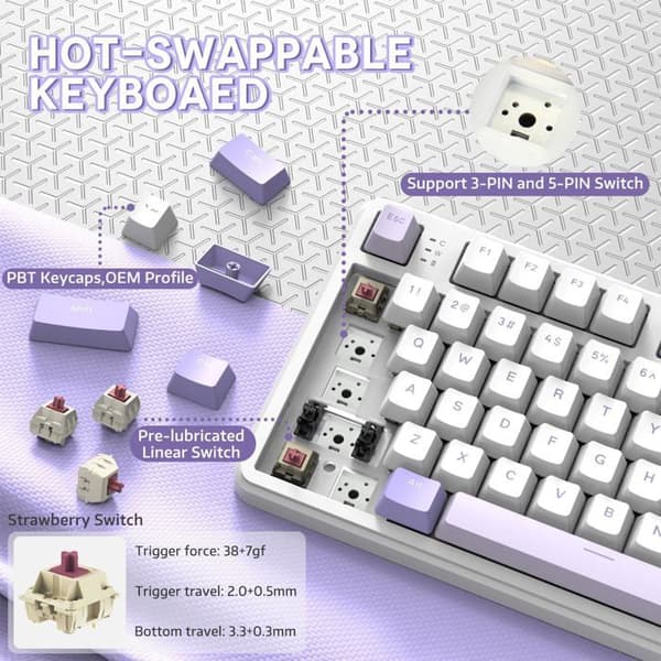 80% mekanisk tastatur - 1001 BATTERIER - X87 - Hot-swappable - RGB programmerbar - Bluetooth/2.4G/USB-C