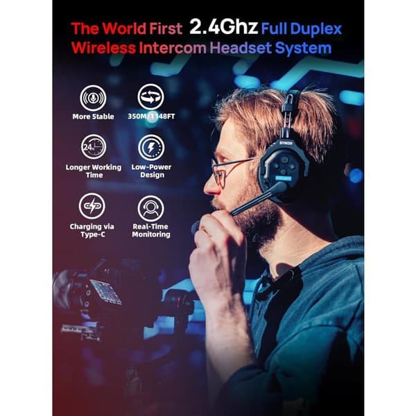 SYNCO Xtalk X5 – Full duplex intercom headset 2.4G, räckvidd 350 m, 1 master + 4 slavar, batteritid 24 h