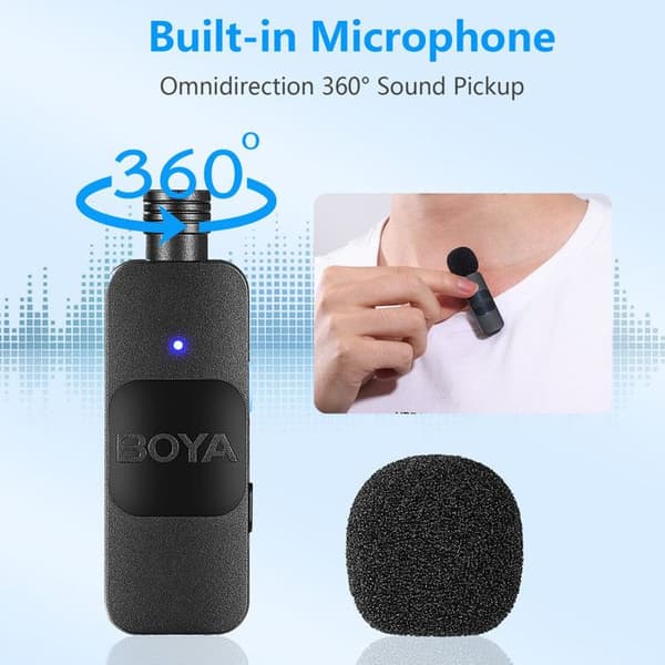 Langaton lavalier-mikrofoni BOYA BY-V1 - Lightning-liitin - Yhteensopiva iOS:n kanssa - Musta