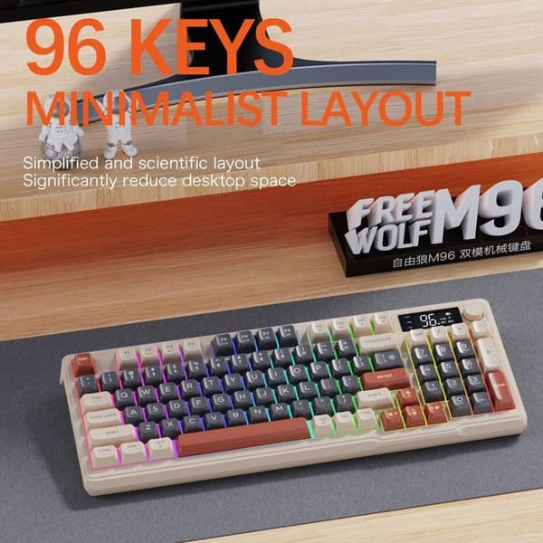 Trådløst tastatur - ABIESSENCE - M96 - Indbygget skærm - Bluetooth/USB dobbelt tilstand - Holdbart PBT