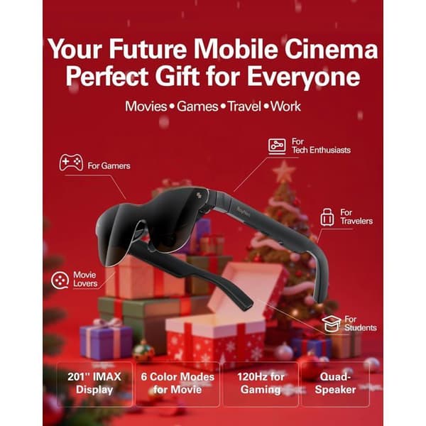 RayNeo Air 3s Pro AR/XR-briller, 201 tommer skærm, 1200 nits lysstyrke, kompatible med iPhone 16 og 15, Android, Mac, Switch 2