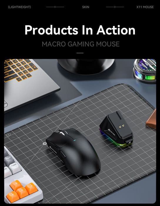 Trådløs Bluetooth-mus Attack Shark X11 PAW3311, gamingmus til PC 2.4G 400IPS RGB (sort)