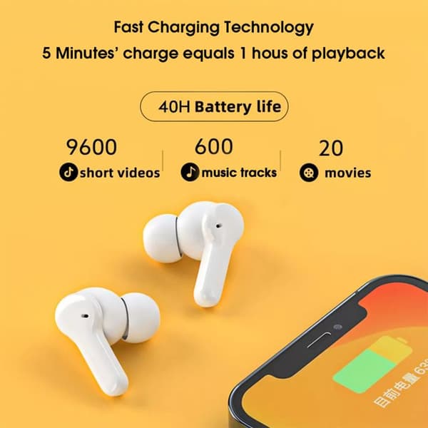 Bluetooth headset - QCY - T13 - Bluetooth 5.1 - Batterilevetid 40t - IPX5 Vit