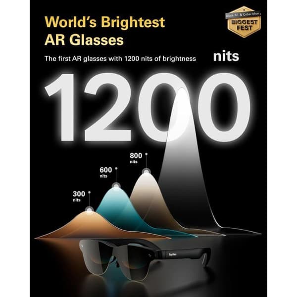 RayNeo Air 3s Pro AR/XR-briller, 201 tommer skærm, 1200 nits lysstyrke, kompatible med iPhone 16 og 15, Android, Mac, Switch 2