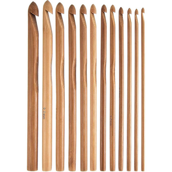 15-delad virknålset i trä och bambu, handgjorda stickor för virkning och vävning, 3 till 25 mm i diameter
