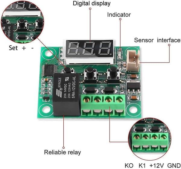 2 stk. 12V Temperaturkontrollermoduler, Digitalt Termostatmodul med Vanntett NTC-probe -50~110