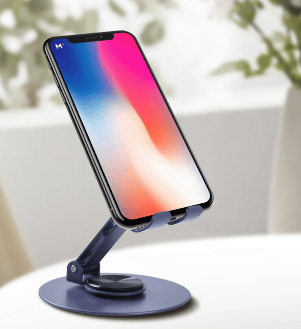 360° Rotating Desktop Mobile Stand, Foldable Alloy Phone Holder Black