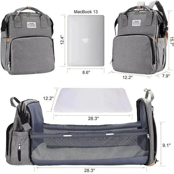 Multifunctional Diaper Bag Backpack with Changing Pad - Large Capacity, Water-Resistant, Grey