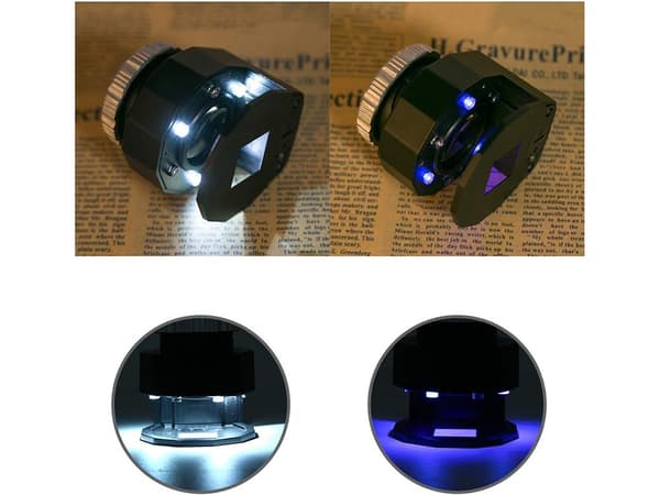 Juveler lupp mikroskop 30x 3 LED UV patron