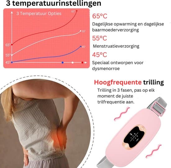 Bærbart menstruationsvarmepude - lindrer menstruationssmerter, 3 varmeindstillinger - massageplade, 3 massageindstillinger