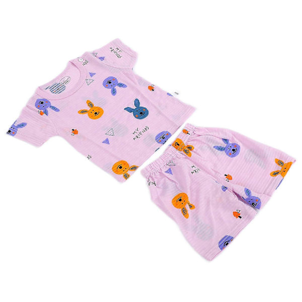 Kanin Sommer Pyjamas Dragt til Baby - 2 Dele Kortærmet Skjorte og Shorts Outfit, Åndbar Tøj 140cm