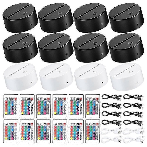 12-pack 3D Natt LED Lampa Bas 16 Färger LED Ljusdisplay Bas med Fjärrkontroll för Akryl