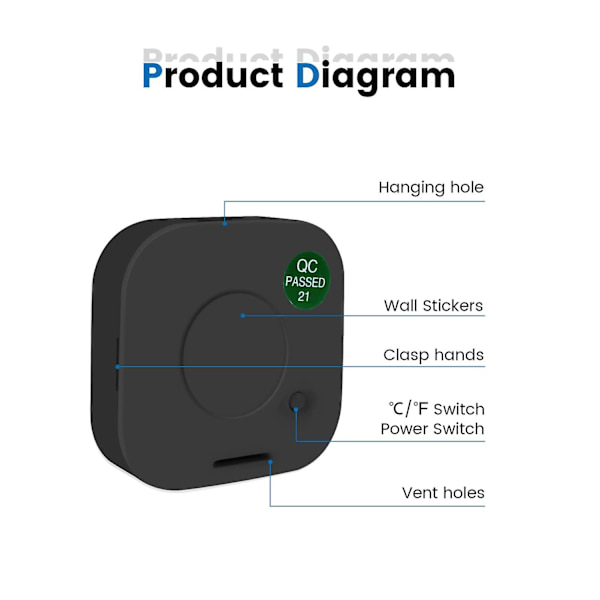 Mini Højpræcisions Digitalt Indendørs Hygrometer Termometer, (4.4cm*4.4cm, Sort, 1 Styk)