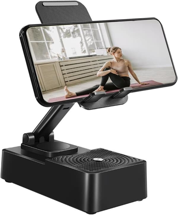 Monitoiminen puhelin- ja tablettiteline Bluetooth-kaiuttimella ja varavirtalähteellä