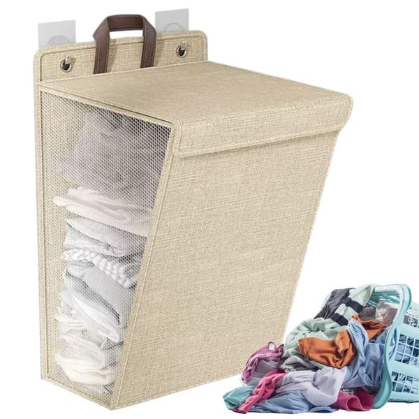 Beige Foldable Laundry Basket for Bathroom and Laundry Room