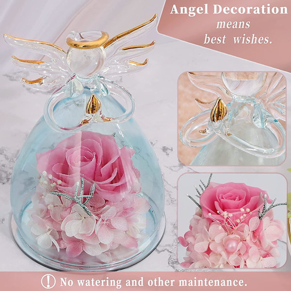 Rose Blomst Fødselsdagsgave Til Kvinde Mor Bedstemor Kone, Glas Engel Figur Gave Med Smukke Lilla Blomster Jul