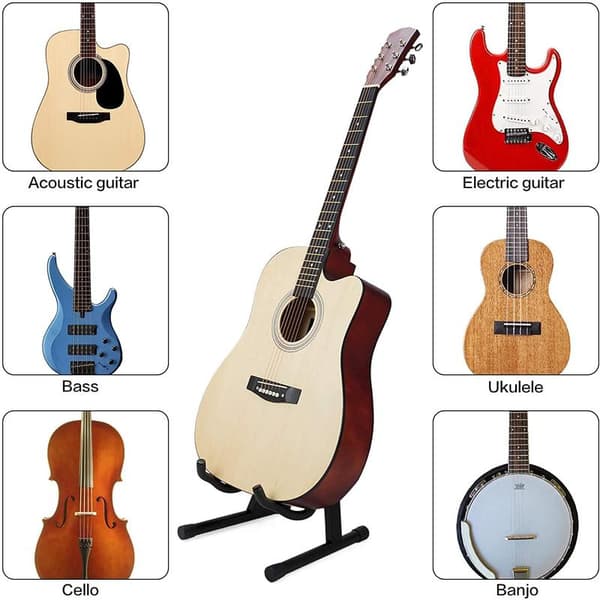 Guitarstativ, foldbart, universelt A-model, justerbart, akustisk guitar, klassisk guitar, elektrisk guitar, basguitar, ukulele og violin.