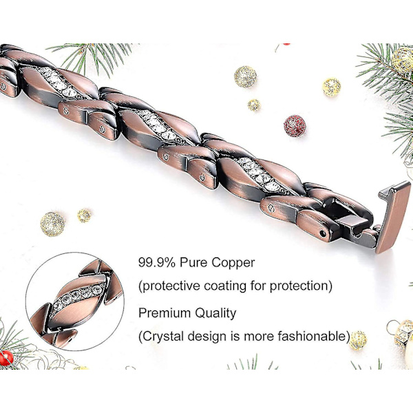 Kobber Magnetiske Armbånd Til Kvinder Gigt Smerter Ref~3500 Gauss Magnet Armbånd~effektiv Terapi Til Rsi&karpaltunnelsyndrom~100% Rent Kobber Krystal