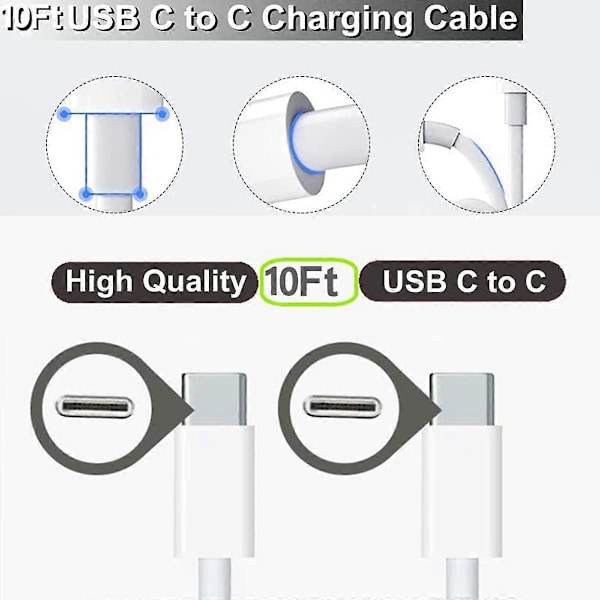 iPad Pro Snabbladdare 3m Extra Lång iPad Pro Laddare 20W iPad Laddare USB C PD Block med Typ-C till C Kabel Sladdar för iPad Pro 129 iPad Pro 11