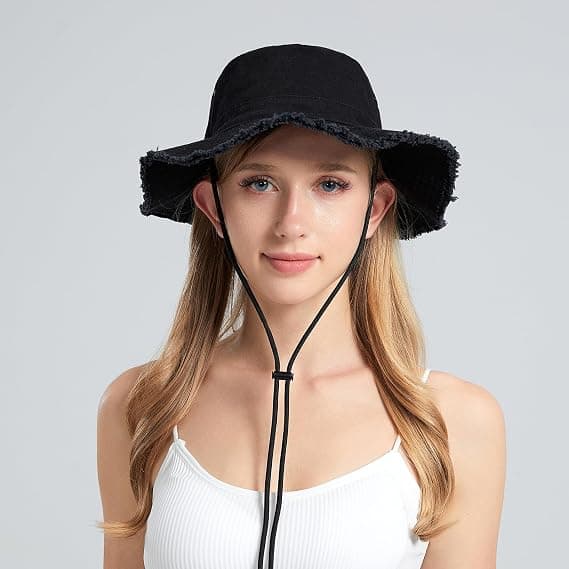 Unisex solhatte, bredskyggede havehatte, foldbare åndbare bomuldshatte, UPF 50+, jagt- og udendørs vandre-/fiskehatte (sort).