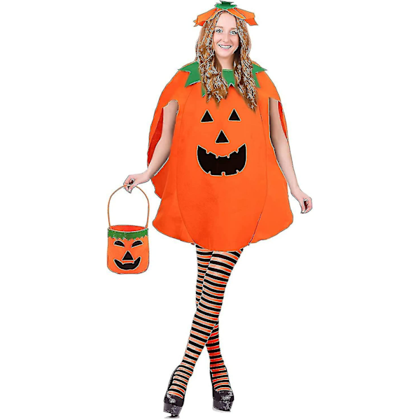 4 Dele Halloween Græskar Kostume Til Voksen, Græskar Outfits Cosplay Med Græskar Hat, Græskar Tasker Og Høje Strømper