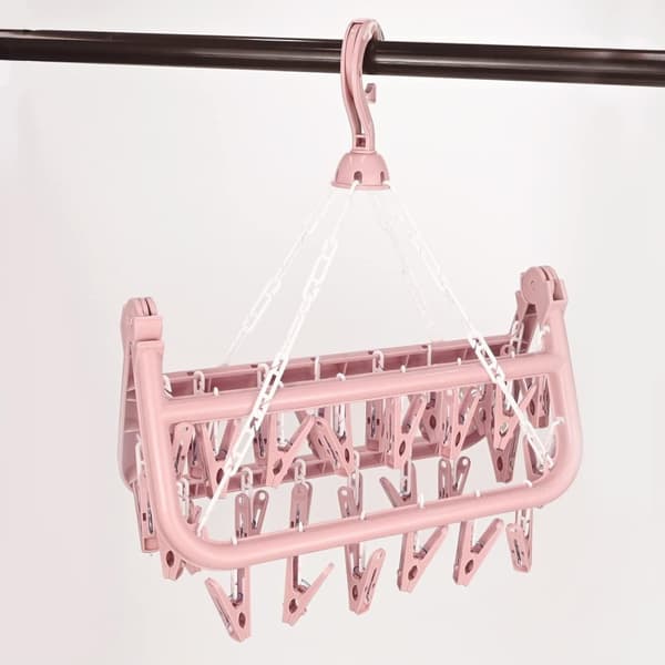 Sammenklappeligt tørrestativ til vasketøj i plast - pink
