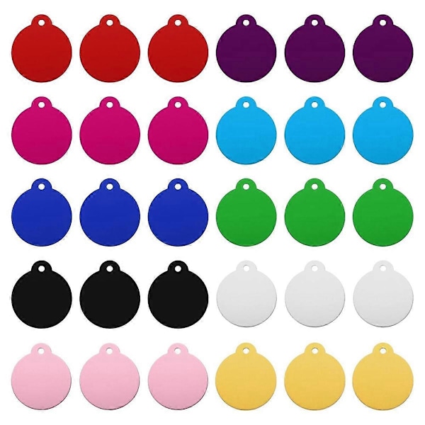 30 stk. Runde Laser Gravering Emner Tags, Stempling Emne Tags, Hund, 10 Farver DIY Metal Tags til Kæledyr