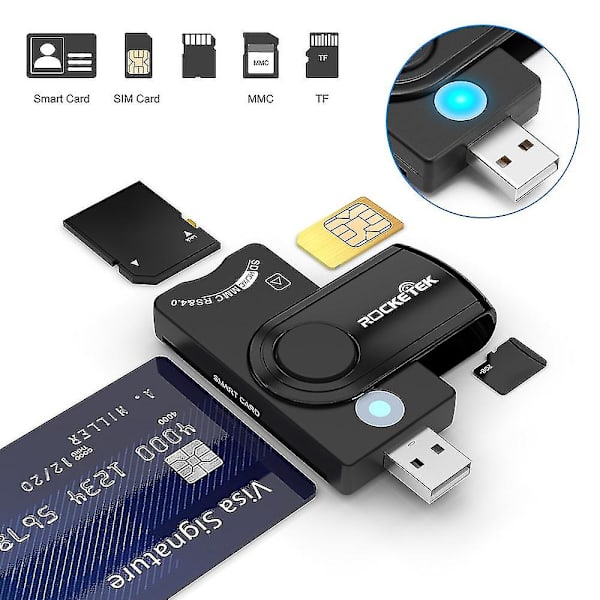ROCKETEK CR310 USB 2.0 Smartkortläsare SD TF ID SIM Bankkortanslutning Adapter