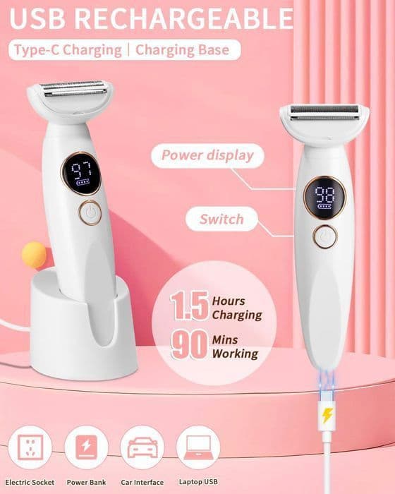 Elektrisk epilator - for kvinner - 5-i-1 - Oppladbar - Bærbar - Utskiftbare hoder