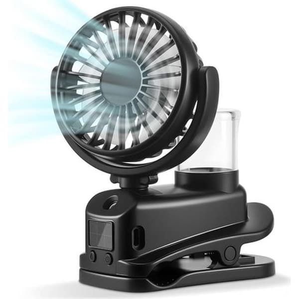 Clip-on tågeblæser med LED-display. Genopladelig bærbar blæser. Fire blæserhastigheder (sort).