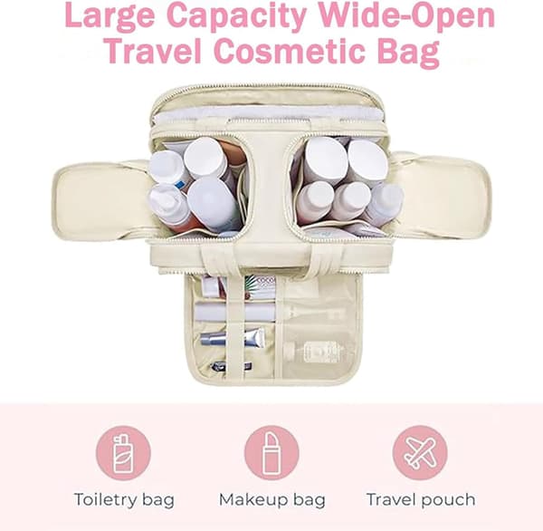 Beige Large Fluffy Toiletry Bag with 4 Compartments