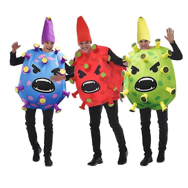 Rolig Vuxen Virus Bakteriell Kostym med Hatt Halloween Män Kvinnor Nyhet Cosplay Outfits Karneval Påsk Purim Maskerad