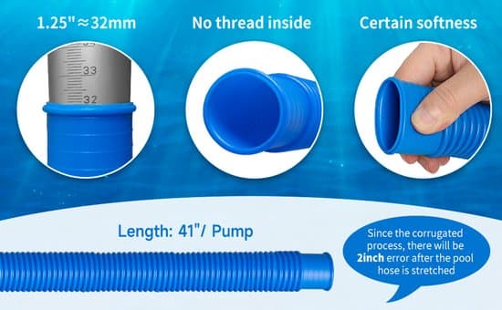 Poolslang - 32 mm, 2 stycken, 150 cm, med 4 metallklämmor, för ovanmarkspool