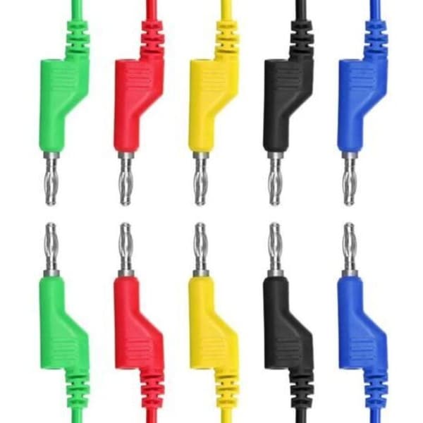 5 stk. 4 mm fleksibel silikone bananstik testledning til multimeter, 1M længde, 1000V/15A
