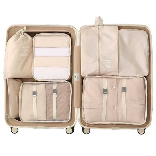 Travel Organizer Packing Cubes for Suitcase 7pcs Bag Inserts Beige