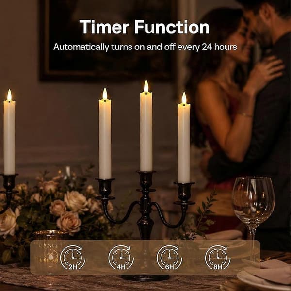 Rechargeable LED Taper Candles with Remote Control and Timer, Wax Set of 6 with Charging Station, Flickering 3D Wick Warm Light