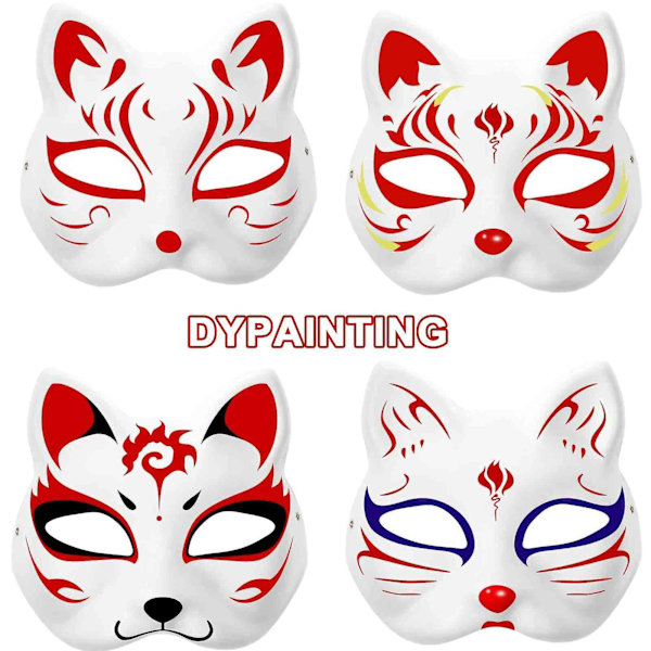 3 stk. Kattemasker, Therian Masker Hvide Kattemasker Blanke DIY Halloween Mask Cosplay, 50 % rabat