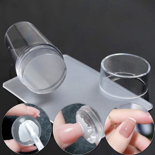 Nagelstämpel, transparent silikonstämpel med skrapa, 2 st manikyrverktyg för nagelkonstdesign