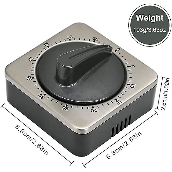 Kjøkken Nedtellingstimer Magnetisk 60 Minutters Opptrekk Mekanisk Timer Rustfritt Stål For Hjemmebaking Matlaging Ovn.