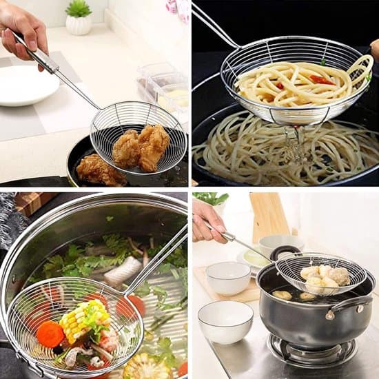 Slotted Spoon - Stainless Steel - Non-stick - 34cm - Professional Slotted Spoon - With Handle, High Temperature Resistant - Silver