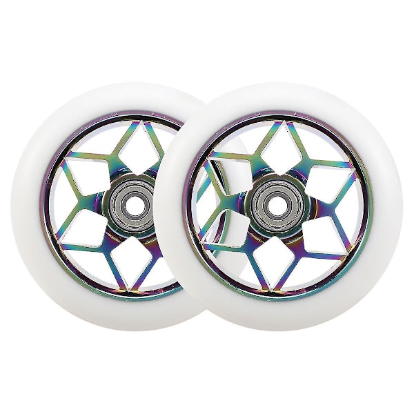 2 stk. Scooter Tilbehør 110mm Scooter Hjul Farverige Pu Hjul Tykke Stunt Bil Hjul Med Lejer (hvid)