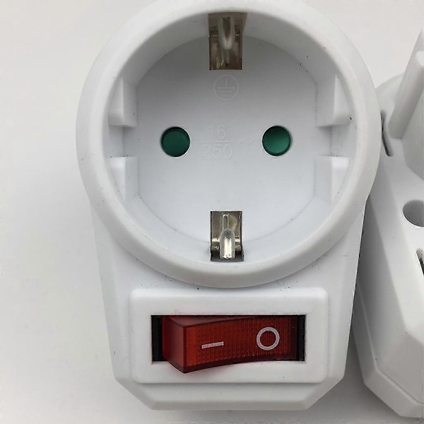 Europeisk Konverteringsplugg 1 til 1 Veis Strømadapter Adapter med Bryter 16A AC250V 2024THO