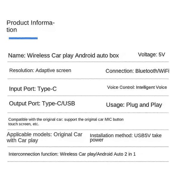 Biladapter 2 I 1 Trådløs CarPlay Android Adapter Trådløs Adapter CarPlay Android Auto Boks Adapter
