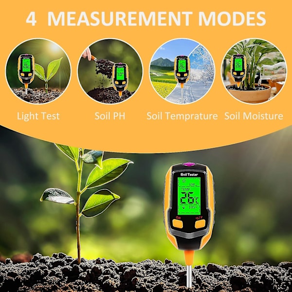 4-in-1 Maan Kosteusmittari Digitaalinen Kasvien Lämpötila/maan Kosteus/ph-mittari/auringonvalointensiteetti/ympäristön Kosteus Taustavalaistu Lcd-näyttö Maan Testi Minä