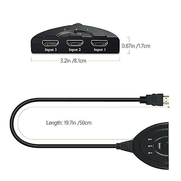 Hdmi-splitters och switchar hdmi-port hane till hona 3 ingångar 1 utgång splitterkabeladapterkonverter 1080p